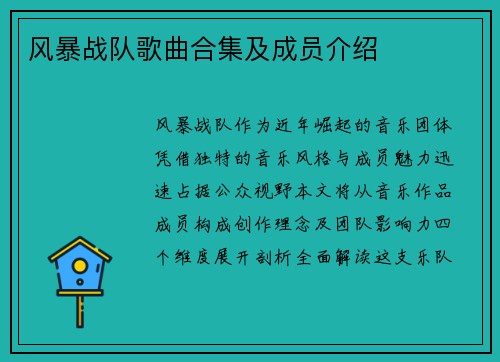 风暴战队歌曲合集及成员介绍